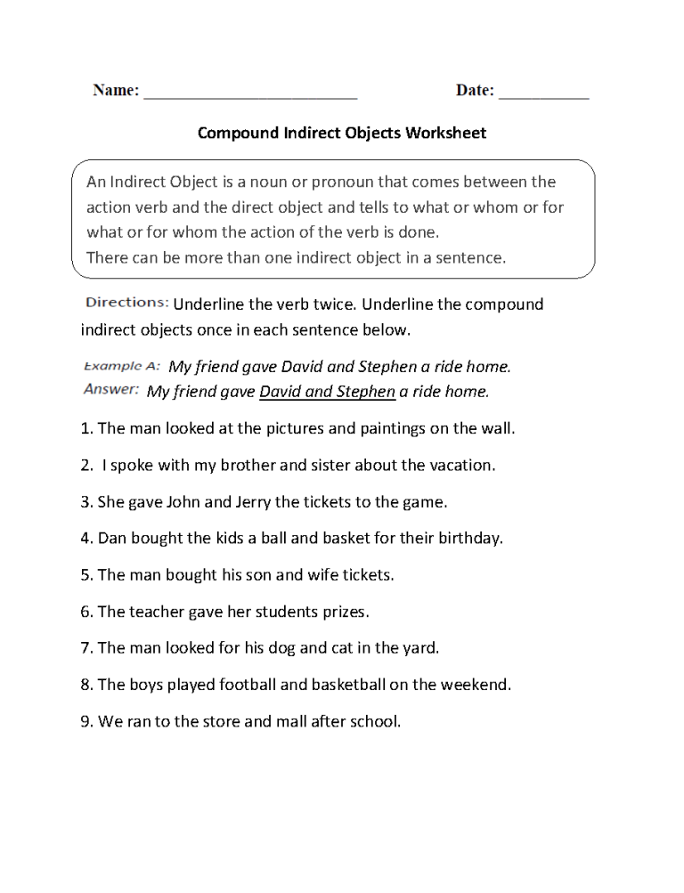 Subject Verb Object Worksheets For Grade 4