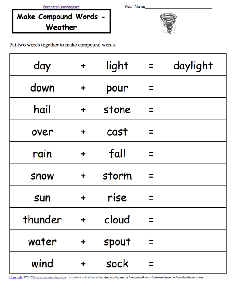 Compound Words Worksheet 4th Grade