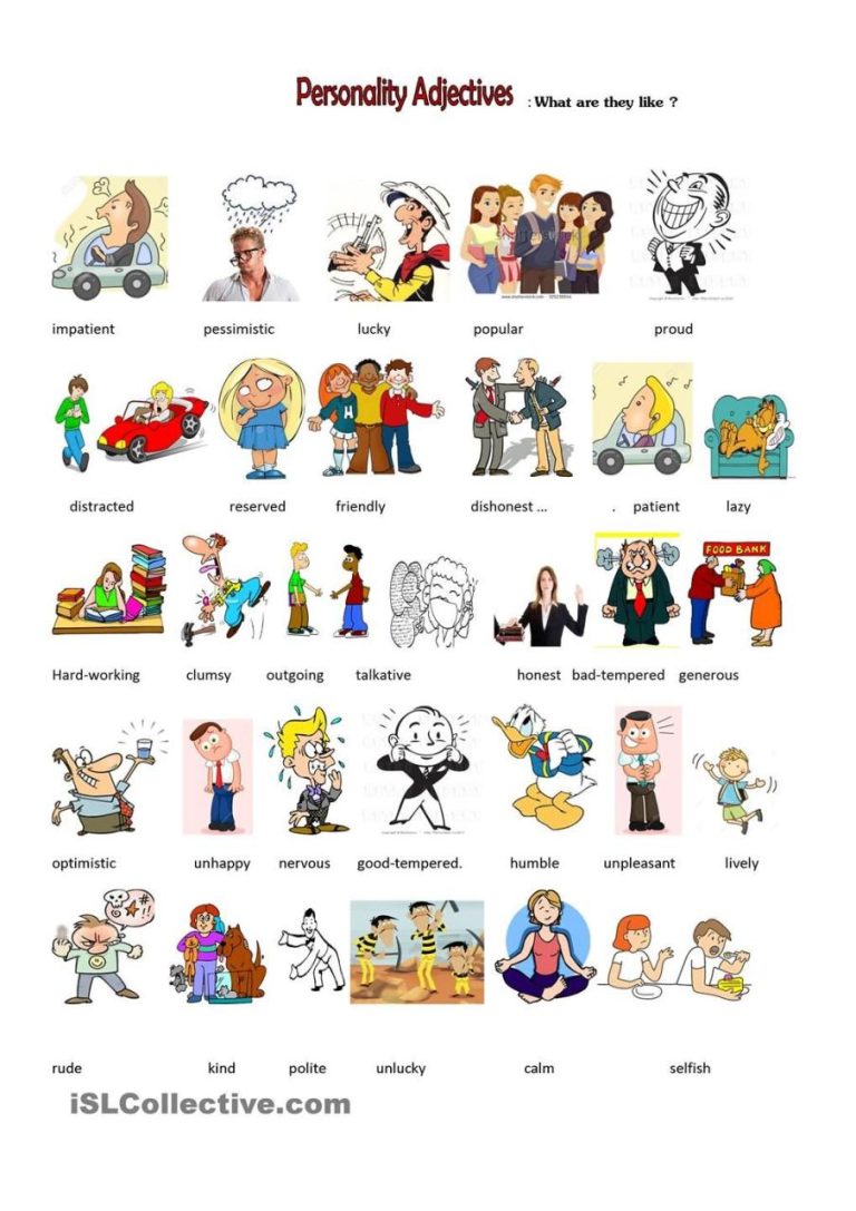 Personality Adjectives Worksheet For Kids
