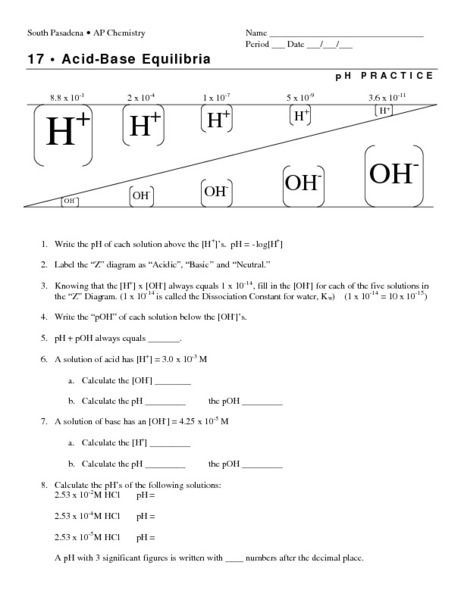 Ph And Poh Calculations Worksheet