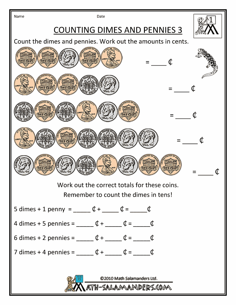 1st Grade Printable Money Math Worksheets