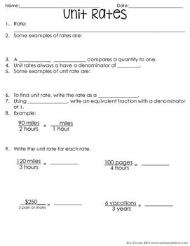 Unit Rate Worksheets 7th Grade