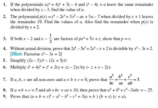 Polynomials Worksheet Class 9