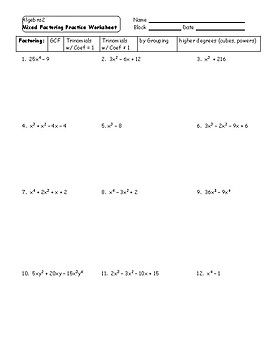 Answer Key Factoring By Grouping Worksheet