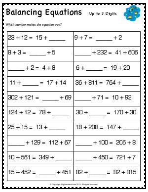 Balancing Equations Worksheet 3rd Grade