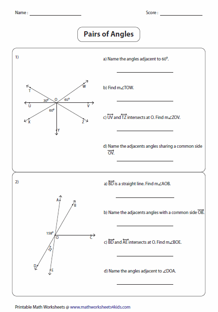 1-5 Practice Angle Relationships Worksheet Answers