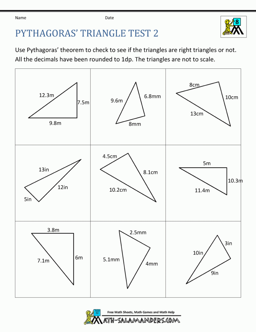 Easy Pythagoras Worksheet