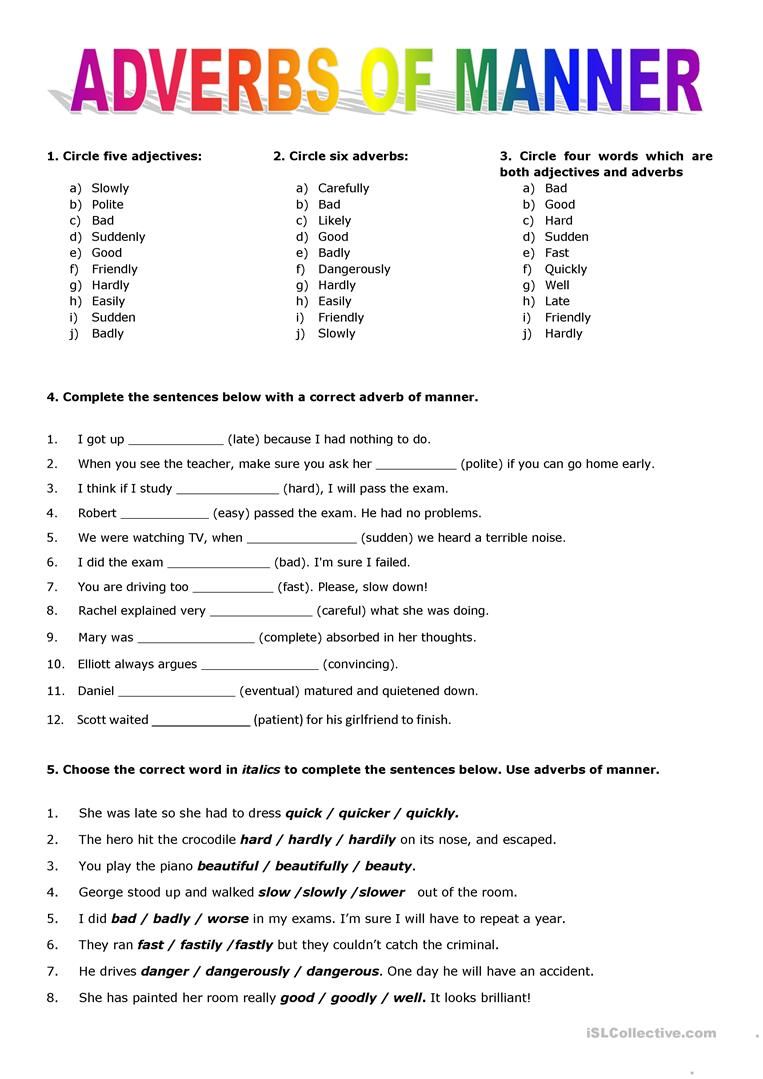 Adverb Worksheets Pdf Grade 3