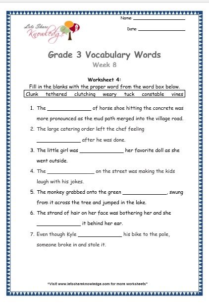 Free English Worksheets For Grade 3