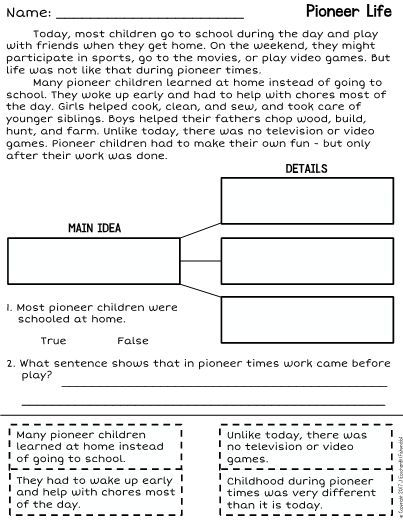 Main Idea And Supporting Details Worksheets 3rd Grade