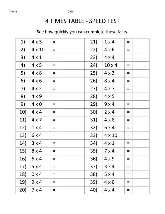 Printable Times Table Test
