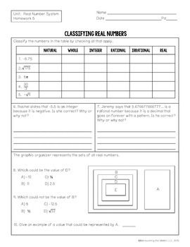 Real Number System Worksheet 8th Grade