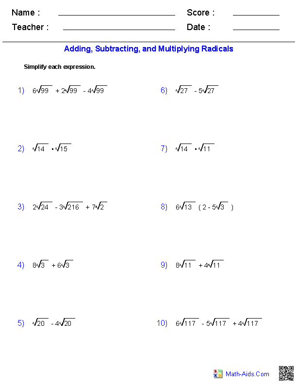 Algebra 2 Simplifying Square Roots Worksheet Answers
