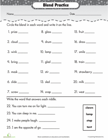 2nd Grade Consonant Blends Worksheets For Grade 2
