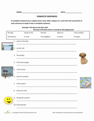2nd Grade Sentence Fragment Worksheets