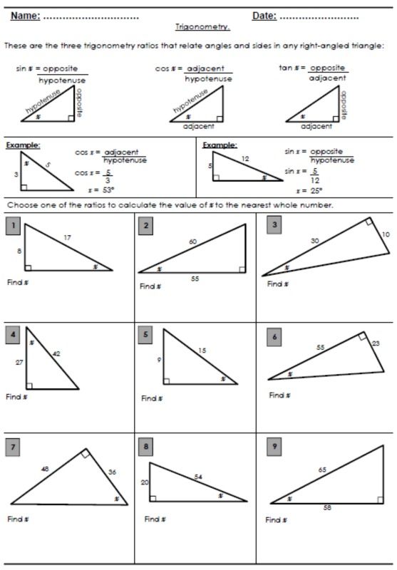 Grade 10 Trigonometric Ratios Worksheet