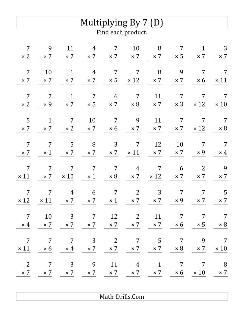 Math Worksheets Multiplication Printable