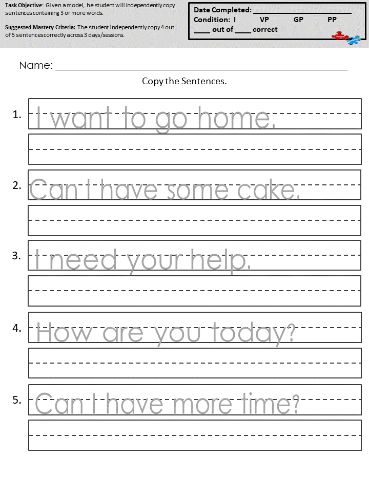 Free Handwriting Worksheets Sentences