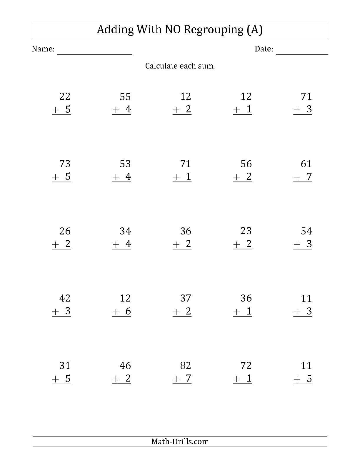 2 Digit By 1 Digit Multiplication Worksheets No Regrouping