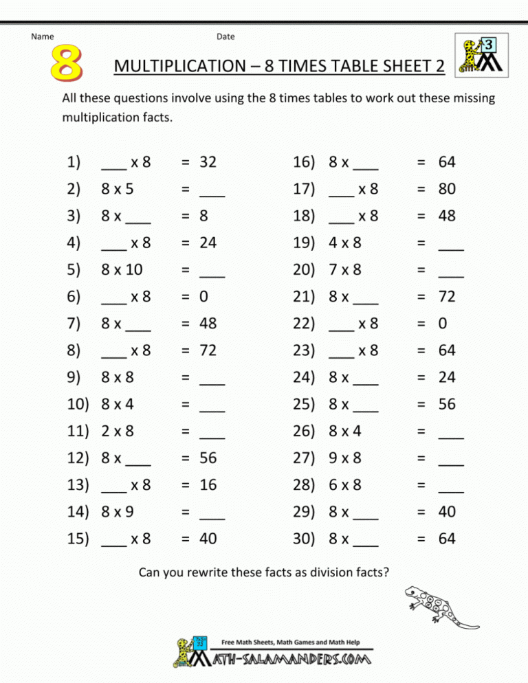 3rd Grade Multiplication Timed Test Pdf