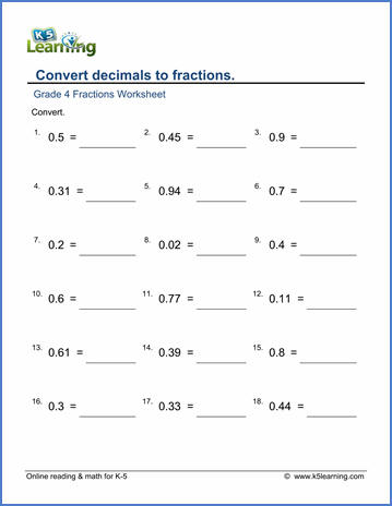 Converting Fractions To Decimals Worksheet Pdf 4th Grade