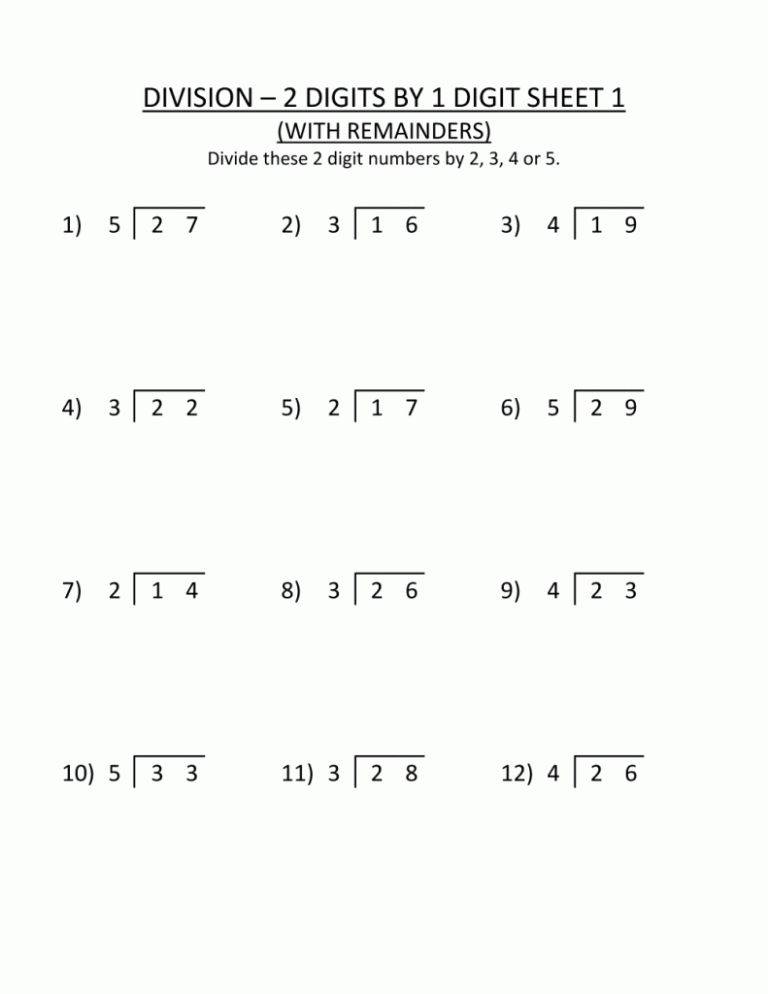 Division Math Problems For 3rd Graders