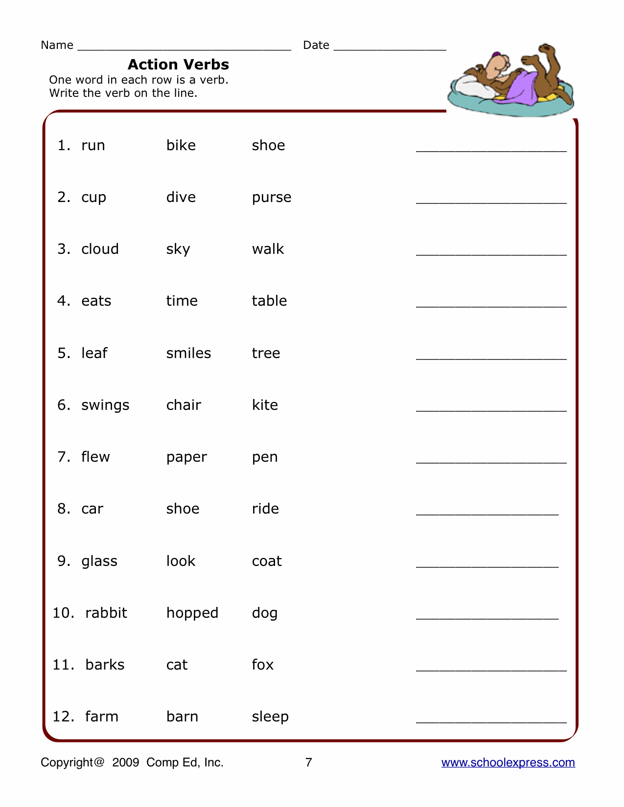 2nd Grade Action Verbs Worksheets For Grade 2