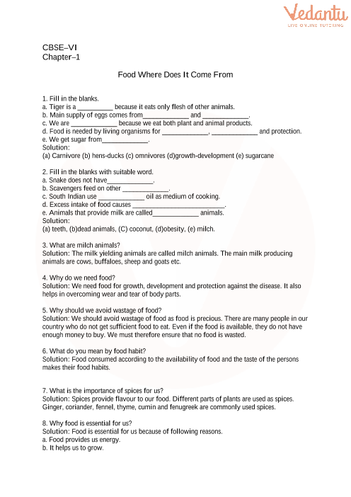 Class 6 Science Worksheets Chapter 2