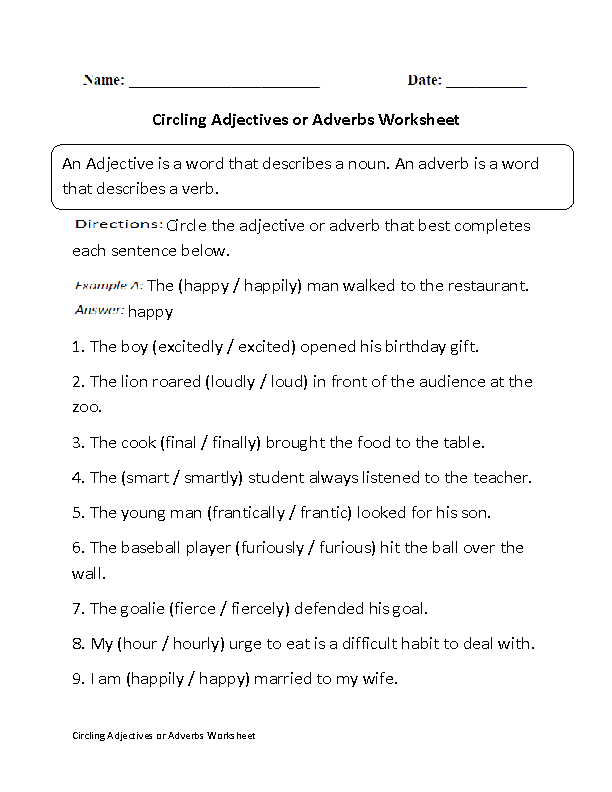 Adverbs Worksheet 5th Grade