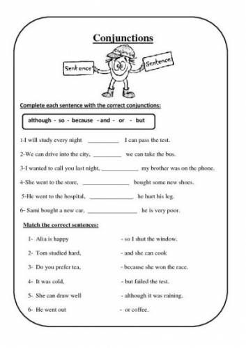 2nd Grade Conjunction Worksheets For Kids