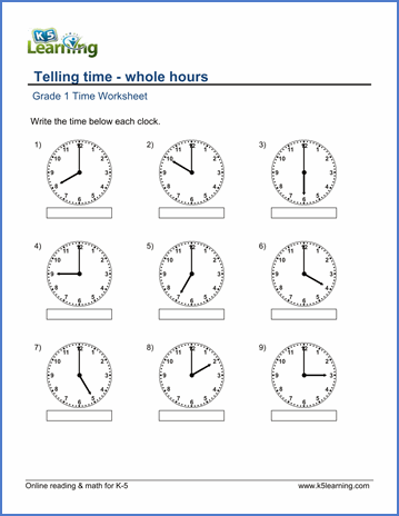 Clock Worksheets Grade 1