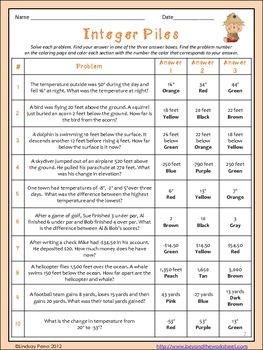 Adding Positive And Negative Numbers Word Problems Worksheet