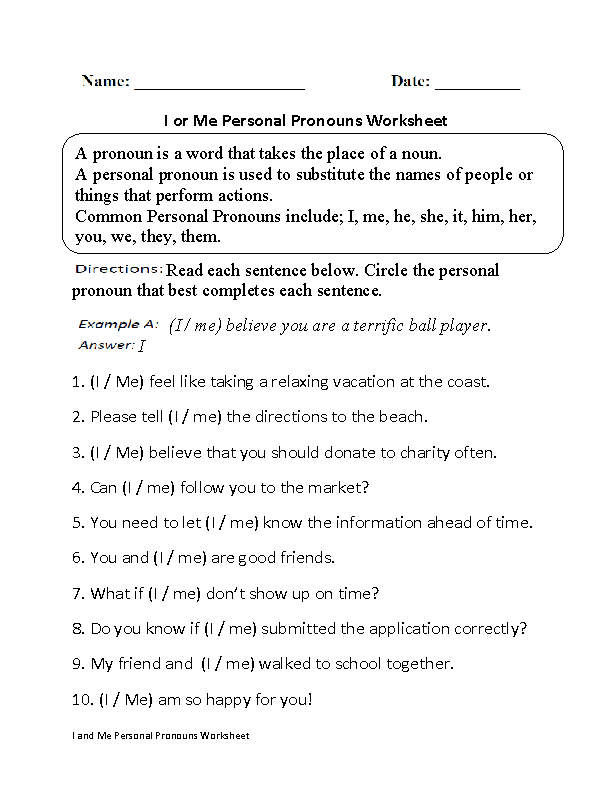 Personal Pronouns Worksheet Grade 5