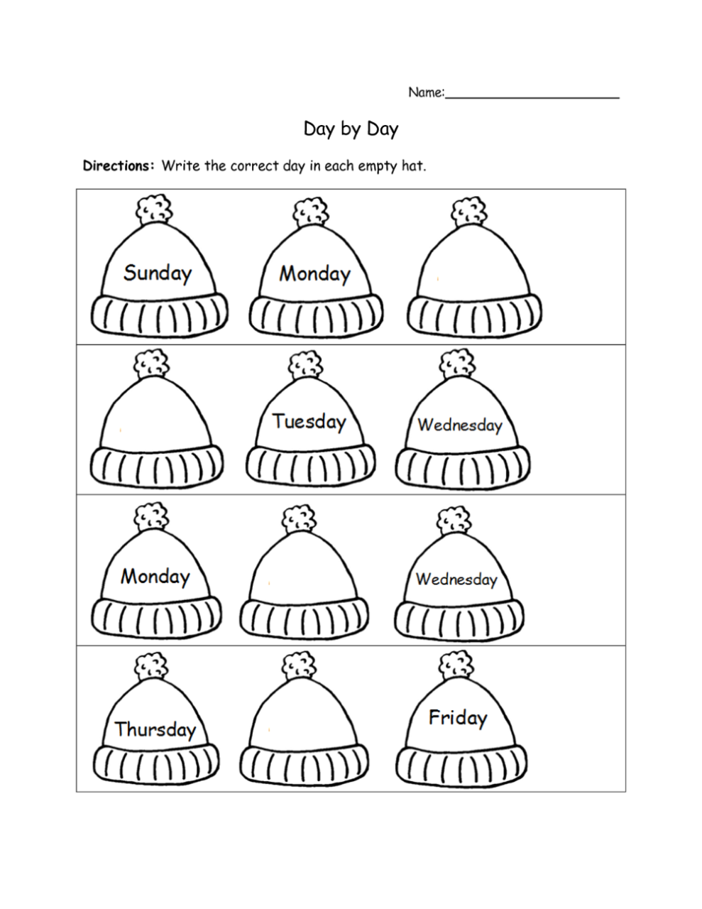 Days Of The Week Printables For Kids
