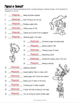 Physical And Chemical Changes Worksheet Answers