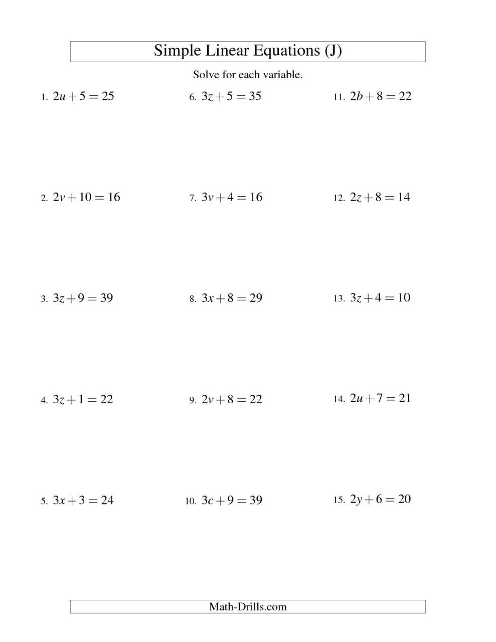 Equations Worksheet 9th Grade