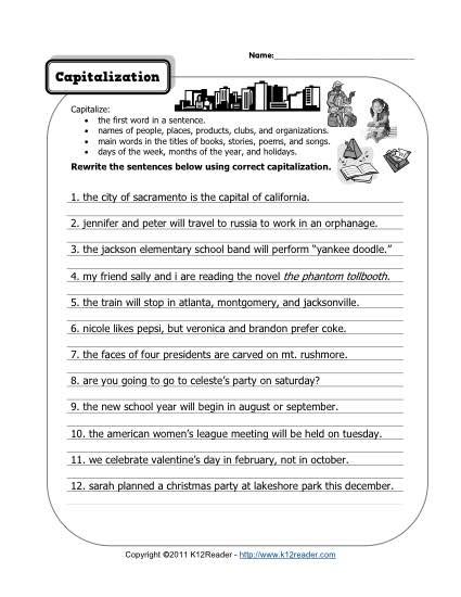 Capitalization Worksheets 5th Grade