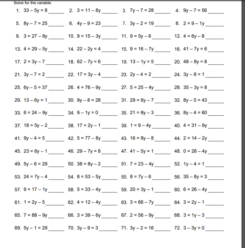 Year 7 Maths Worksheets Algebra