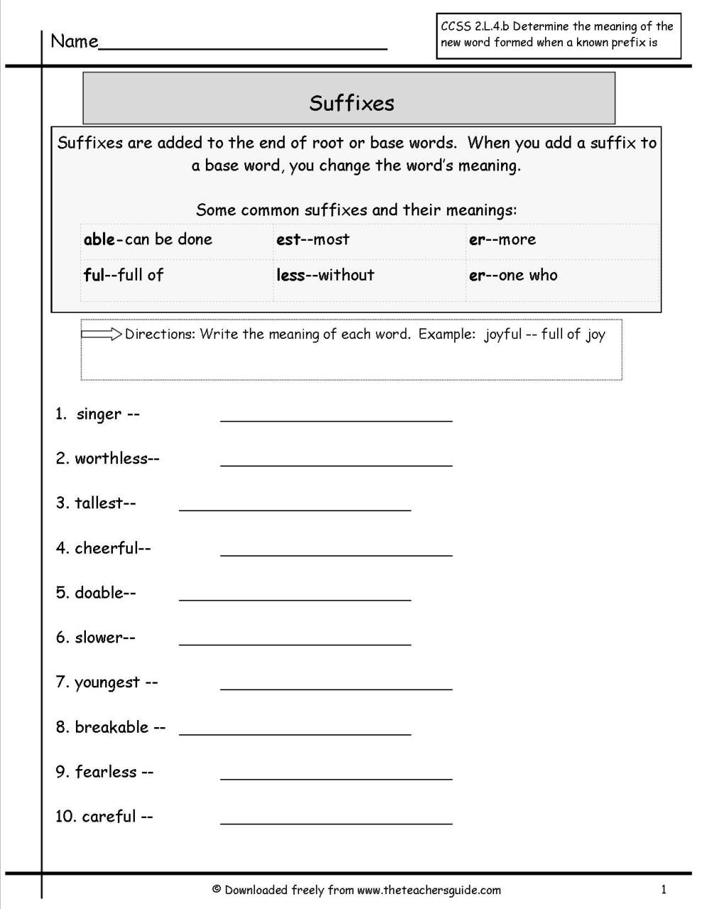 Suffixes Worksheets For Grade 4