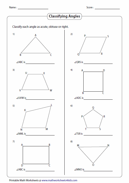 Types Of Angles Worksheet Grade 4