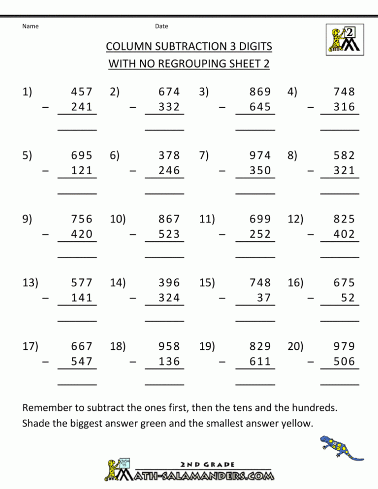 3 Digit Addition And Subtraction Without Regrouping Worksheets