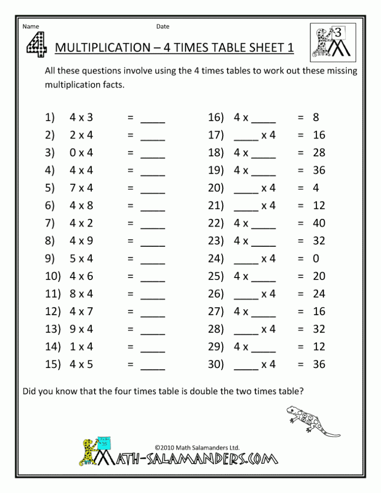 Mixed Times Tables Worksheets Year 5