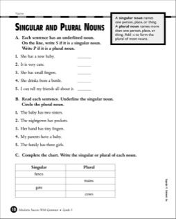 Grade 3 Singular And Plural Nouns Sentences Worksheets