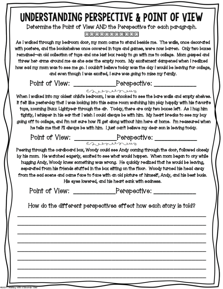 Point Of View Worksheets 2nd Grade