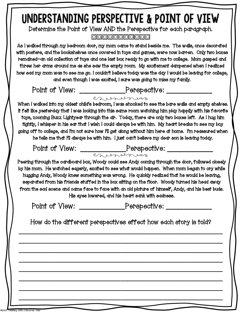 Point Of View Worksheets 5th Grade