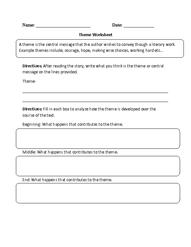 Theme Worksheets 4th Grade