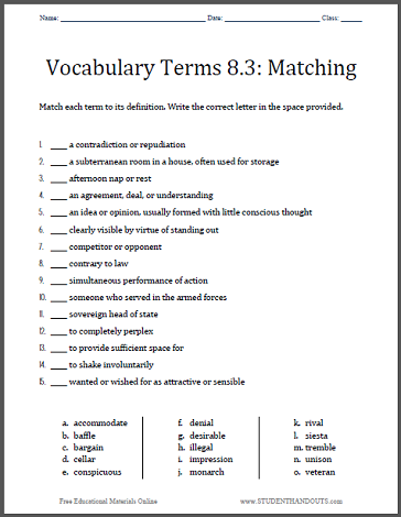 Vocabulary Worksheets Pdf