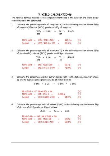 Limiting Reactant And Percent Yield Worksheet