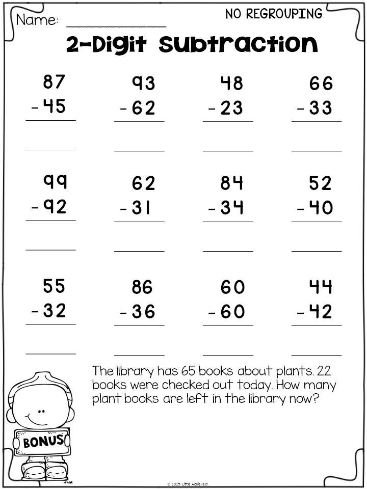 2 Digit Subtraction Worksheets Without Regrouping