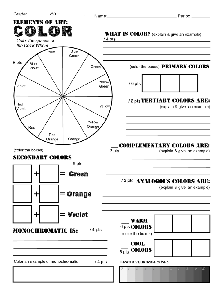 Color Wheel Worksheet 3rd Grade